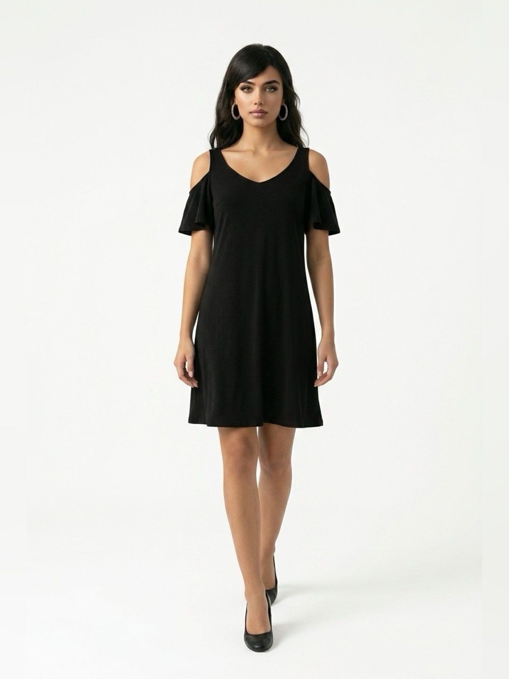 MSK Black Women's Cold Shoulder Dress with V-Neck